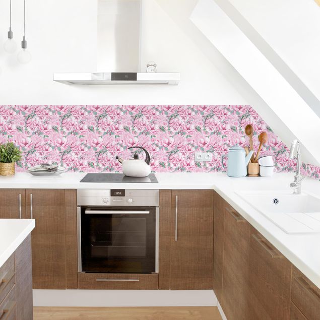 Küchenrückwand - Rosa Blütentraum Pastell Rosen in Aquarell II