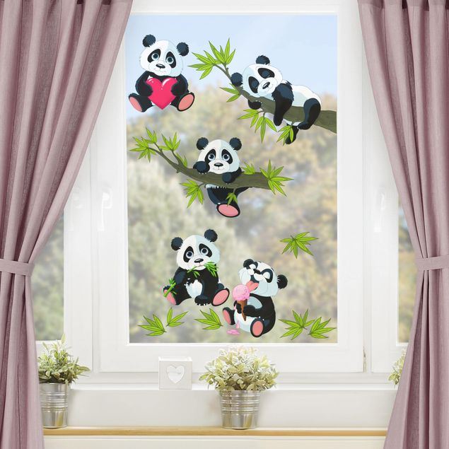 Fensterfolie Fenstersticker - Pandabären Set Herz