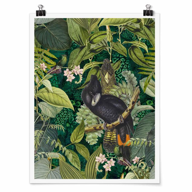 Poster - Bunte Collage - Kakadus im Dschungel - Hochformat 4:3