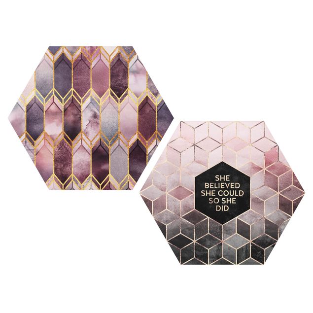 Hexagon Bild Forex 2-teilig - Elisabeth Fredriksson - She Believed Art Deco Set Rosé Gold Set I