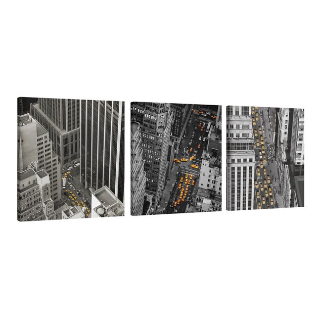 Leinwandbild 3-teilig - New York Taxis - Quadrate 1:1