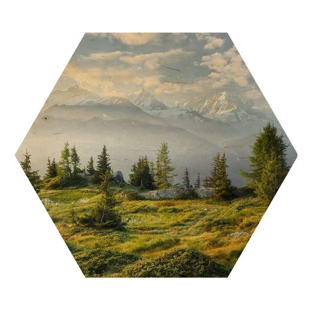 Hexagon Bild Holz - Émosson Wallis Schweiz