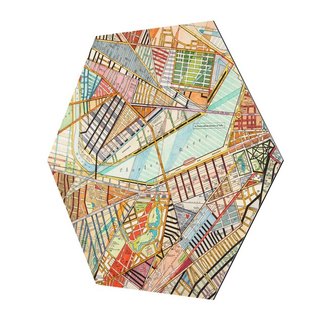 Hexagon Bild Alu-Dibond - Moderne Karte von Boston