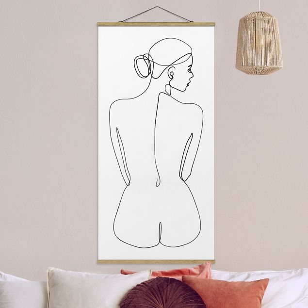 Stoffbild mit Posterleisten - Line Art Akt Frau Rücken Schwarz Weiß - Hochformat 1:2