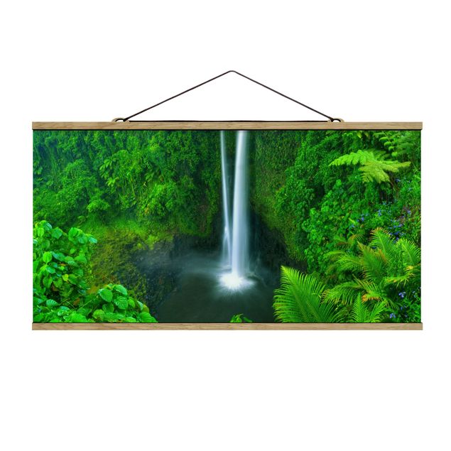 Stoffbild mit Posterleisten - Paradiesischer Wasserfall - Querformat 2:1