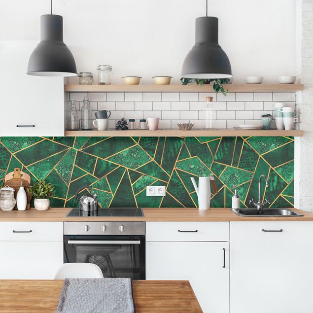 Küchenrückwand - Dunkler Smaragd mit Gold II