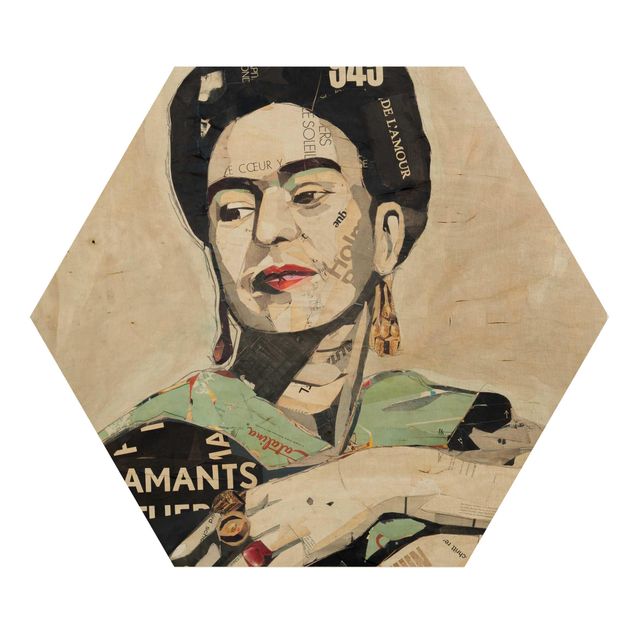 Hexagon Bild Holz - Frida Kahlo - Collage No.4