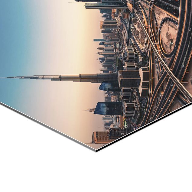Hexagon Bild Alu-Dibond - Abendstimmung in Dubai