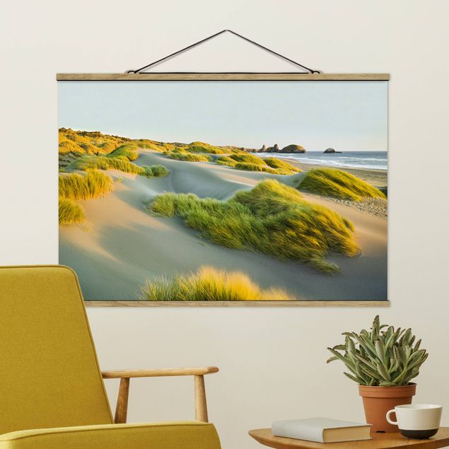 Stoffbild mit Posterleisten - Dünen und Gräser am Meer - Querformat 3:2