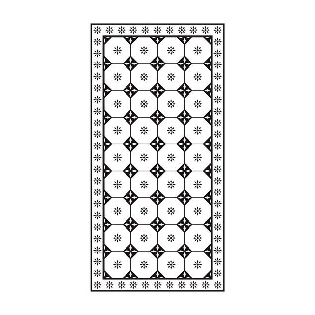 Schwarz-weißer Teppich Geometrische Fliesen Landhaus Schwarz Weiß mit Bordüre