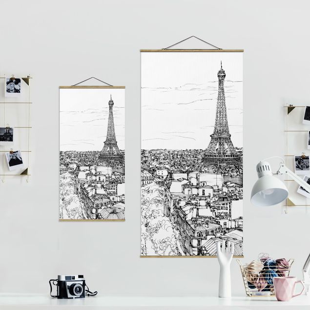 Stoffbild mit Posterleisten - Stadtstudie - Paris - Hochformat 1:2