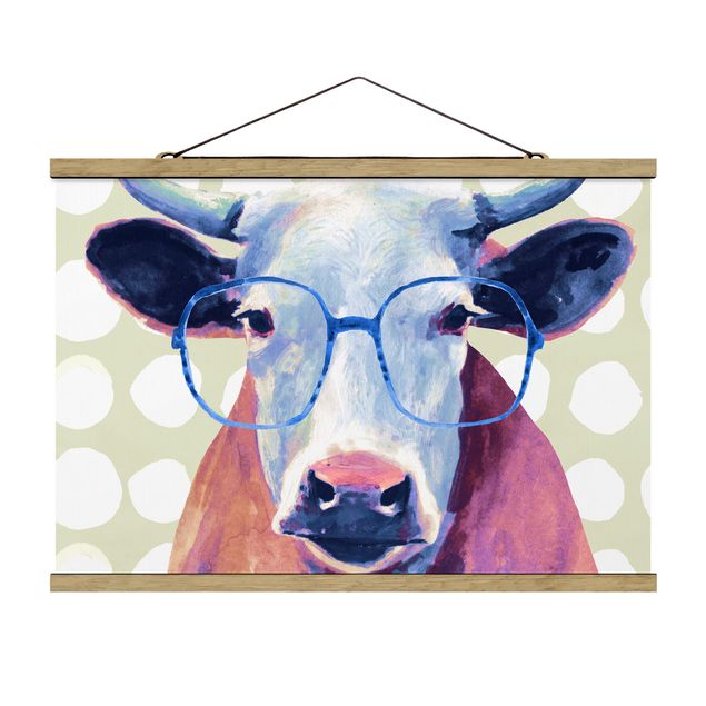 Stoffbild mit Posterleisten - Bebrillte Tiere - Kuh - Querformat 3:2