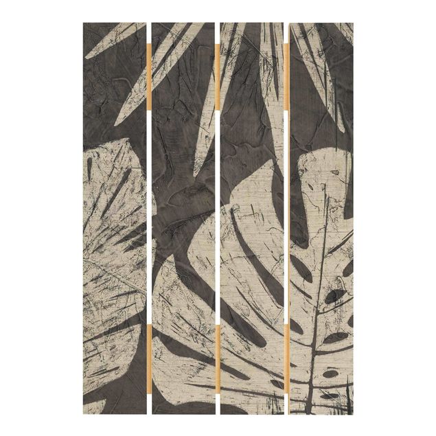 Holzbild - Palmenblätter vor Dunkelgrau - Hochformat 3:2