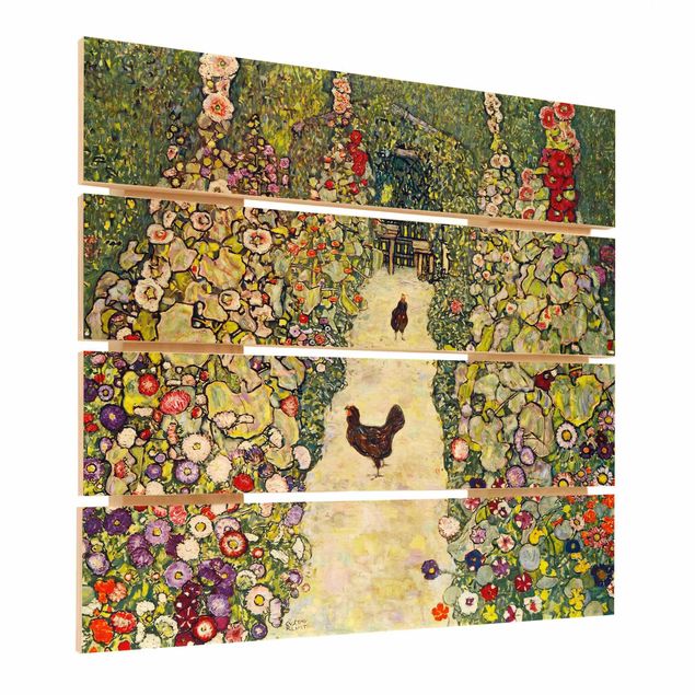 Holzbild - Gustav Klimt - Gartenweg mit Hühnern - Quadrat 1:1