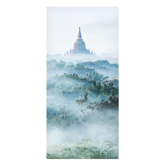 Magnettafel - Morgennebel über dem Dschungel von Bagan - Panorama Hochformat