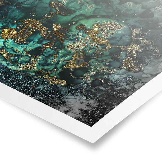 Poster - Goldene Meeres-Inseln Abstrakt - Quadrat 1:1