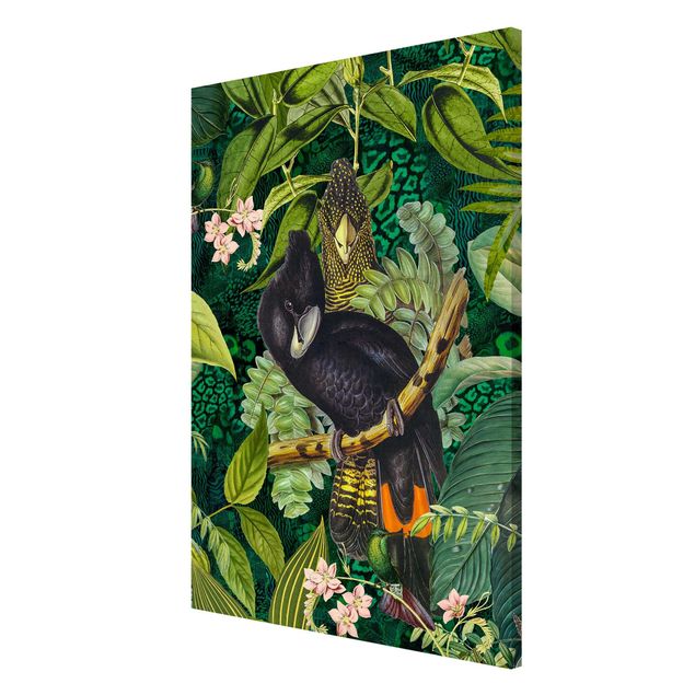 Magnettafel - Bunte Collage - Kakadus im Dschungel - Memoboard Hochformat 3:2