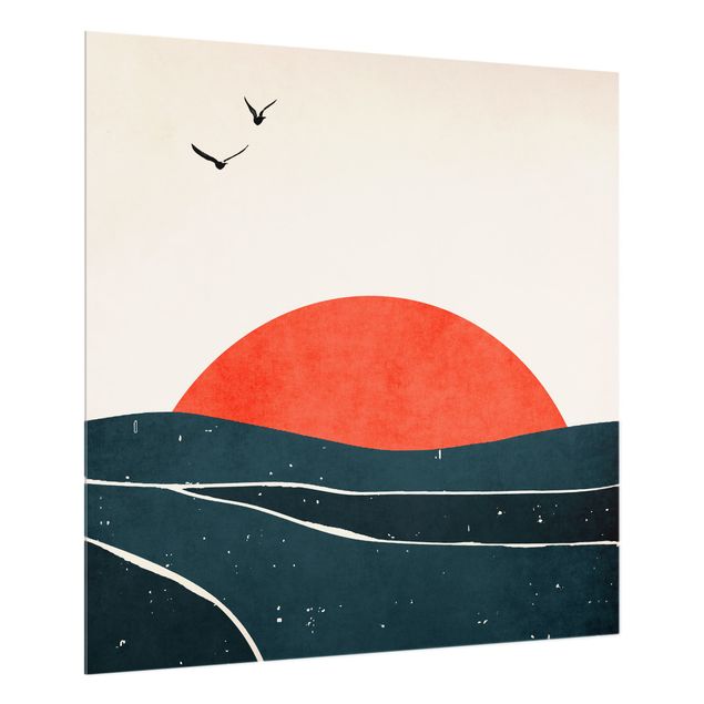 Spritzschutz - Meer vor rotem Sonnenuntergang - Quadrat 1:1