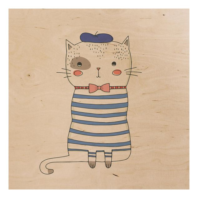 Holzbild - Katze in Frankreich - Quadrat 1:1