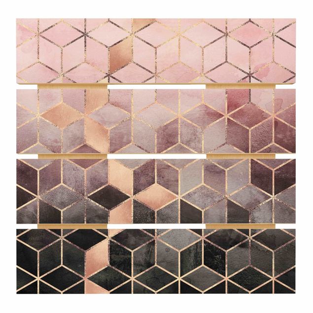 Holzbild - Elisabeth Fredriksson - Rosa Grau goldene Geometrie - Quadrat 1:1