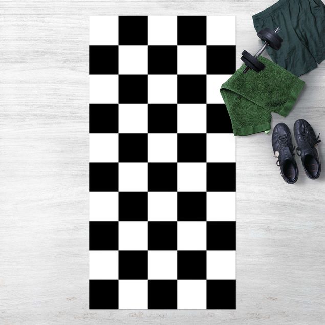 outdoor-teppich wetterfest Geometrisches Muster Schachbrett Schwarz Weiß