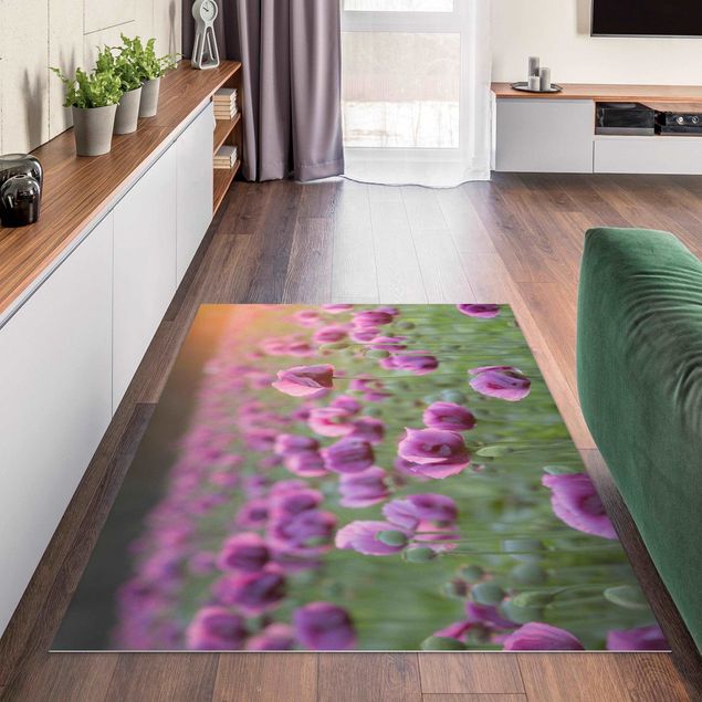 Teppich Blumen Violette Schlafmohn Blumenwiese im Frühling