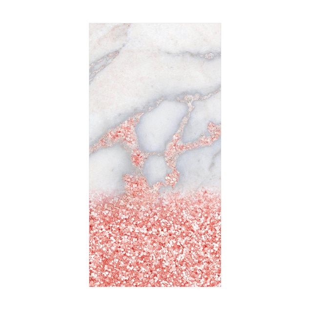 Grauer Teppich Mamoroptik mit Rosa Konfetti
