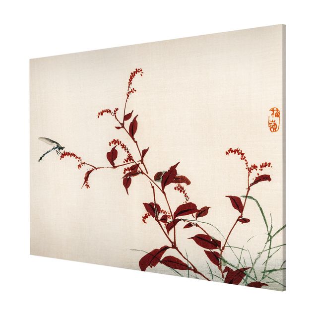 Magnettafel - Asiatische Vintage Zeichnung Roter Zweig mit Libelle - Memoboard Querformat 3:4