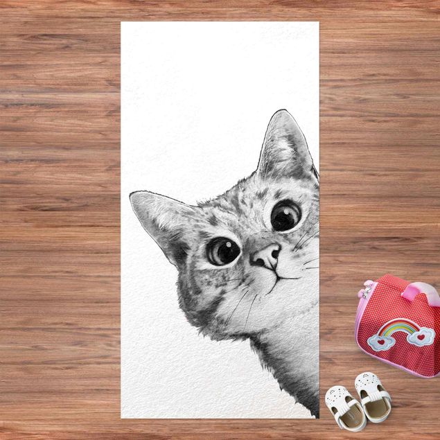 Läufer Illustration Katze Zeichnung Schwarz Weiß