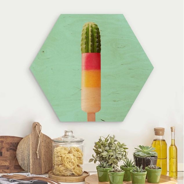 Hexagon Bild Holz - Jonas Loose - Eis mit Kaktus