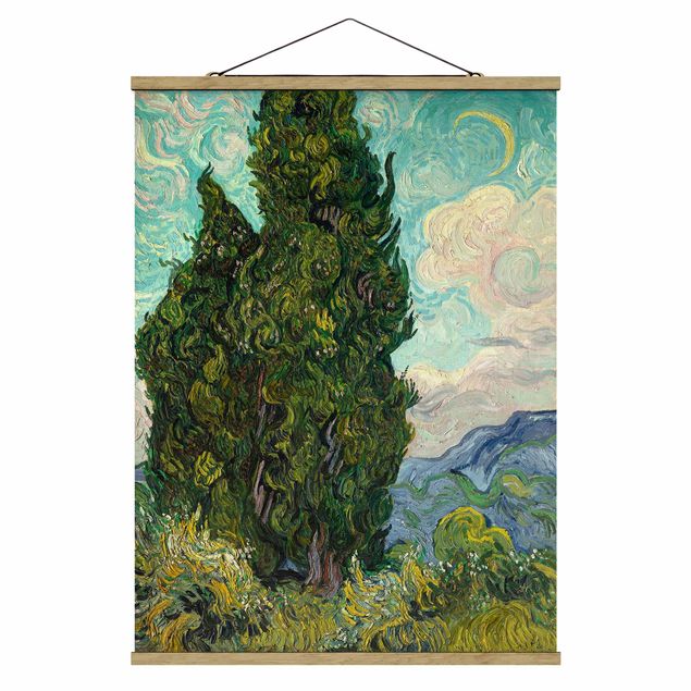 Stoffbild mit Posterleisten - Vincent van Gogh - Zypressen - Hochformat 3:4