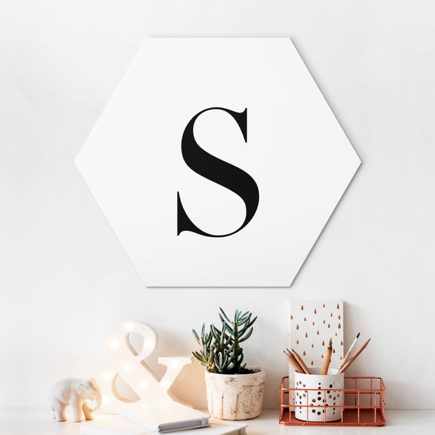 Hexagon Bild Alu-Dibond - Buchstabe Serif Weiß S