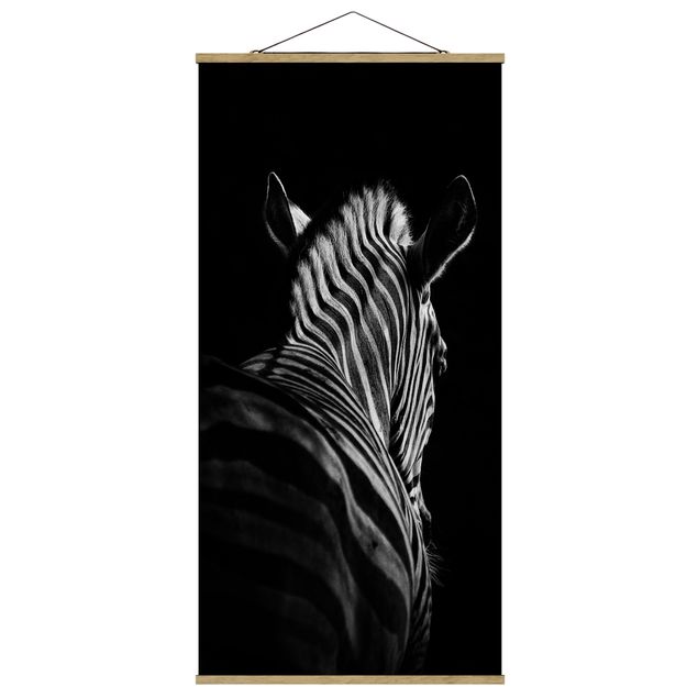 Stoffbild mit Posterleisten - Dunkle Zebra Silhouette - Hochformat 1:2