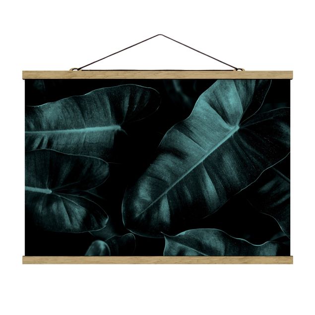 Stoffbild mit Posterleisten - Dschungel Blätter Dunkelgrün - Querformat 3:2