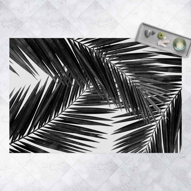 Moderne Teppiche Blick durch Palmenblätter schwarz weiß