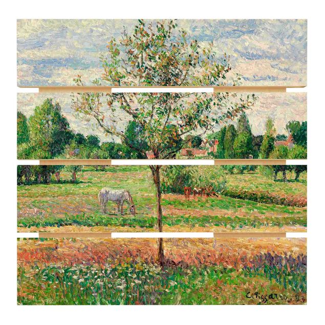 Holzbild - Camille Pissarro - Wiese mit Schimmel - Quadrat 1:1