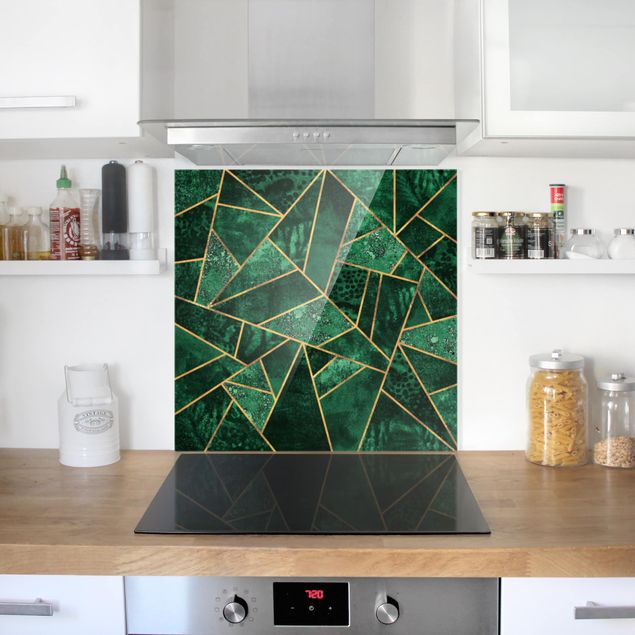 Glas Spritzschutz - Dunkler Smaragd mit Gold - Quadrat - 1:1