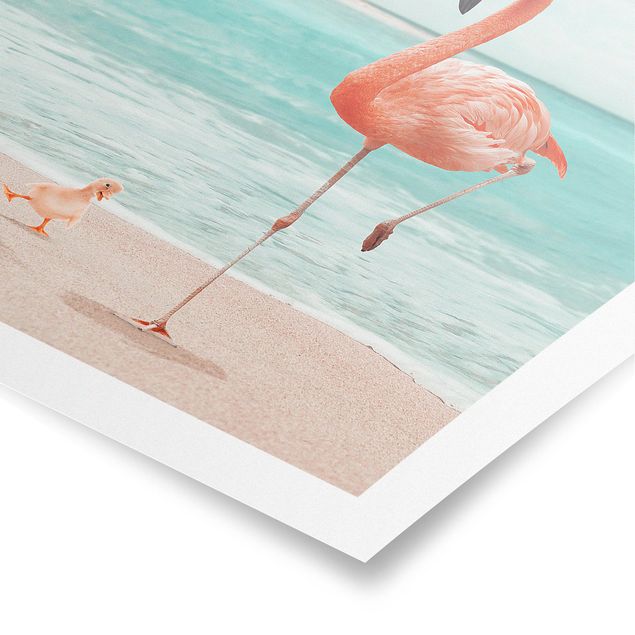 Poster - Jonas Loose - Strand mit Flamingo - Hochformat 3:2