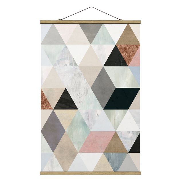 Stoffbild mit Posterleisten - Aquarell-Mosaik mit Dreiecken I - Hochformat 2:3