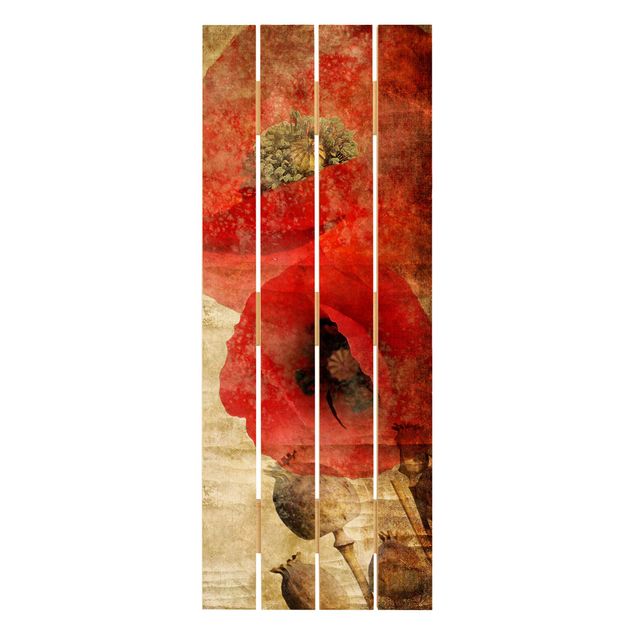 Holzbild - Poppy Flower - Hochformat 5:2