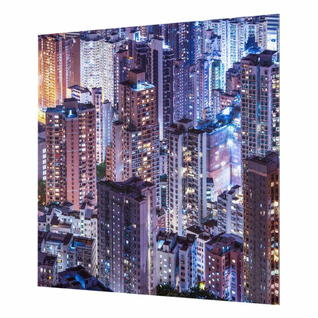 Spritzschutz Glas - Hongkong Lichtermeer - Quadrat 1:1