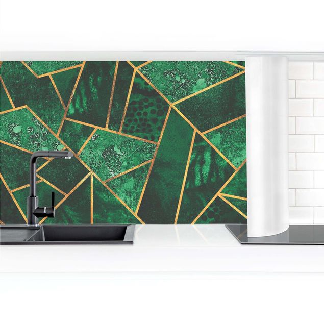 Küchenrückwand - Dunkler Smaragd mit Gold II