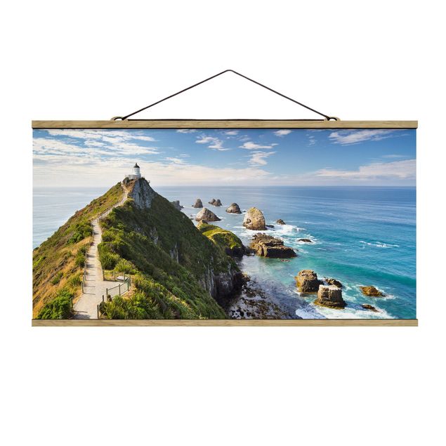 Stoffbild mit Posterleisten - Nugget Point Leuchtturm und Meer Neuseeland - Querformat 2:1
