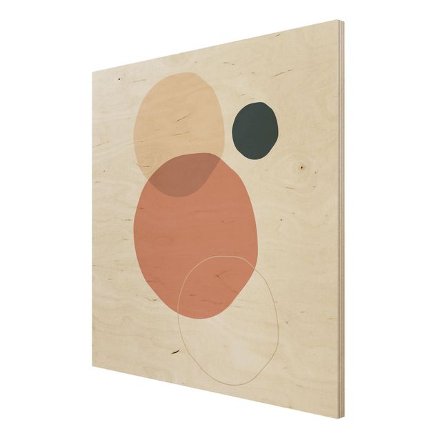 Holzbild - Line Art Kreise Pastell - Quadrat 1:1