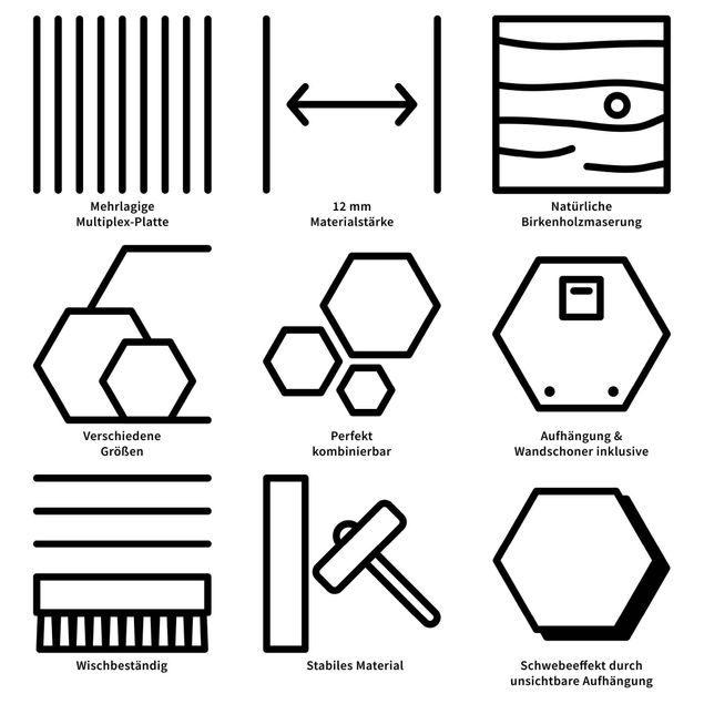 Hexagon Bild Holz 3-teilig - Lebe jeden Moment