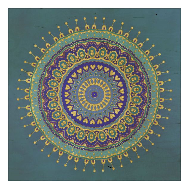 Holzbild - Mandala Blau Gold - Quadrat 1:1