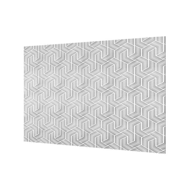 Spritzschutz Glas - 3D Muster mit Streifen in Silber - Querformat 3:2