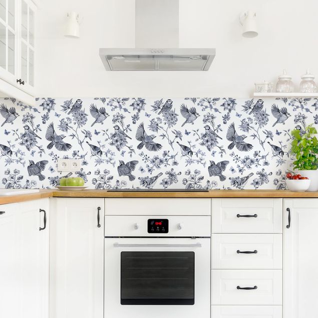 Küchenrückwand - Blaumeisen in Blauschwarz