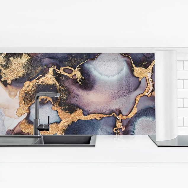Küchenrückwand - Marmor Aquarell mit Gold
