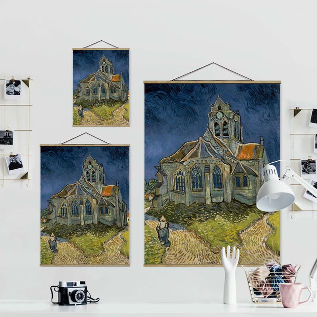 Stoffbild mit Posterleisten - Vincent van Gogh - Kirche Auvers-sur-Oise - Hochformat 3:4